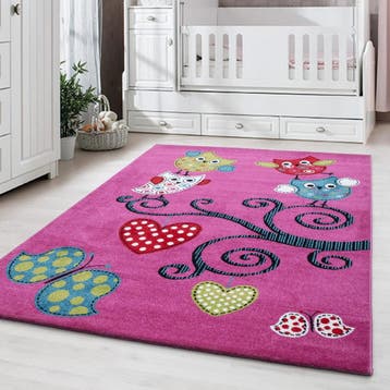 Kindervloerkleed | Kids | Uilen | Roze | 200x290 cm, Verzenden, Nieuw