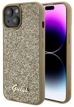 Guess iPhone 15 Hardcase hoesje Metal Script Disco Goud, Verzenden, Nieuw, Frontje of Cover