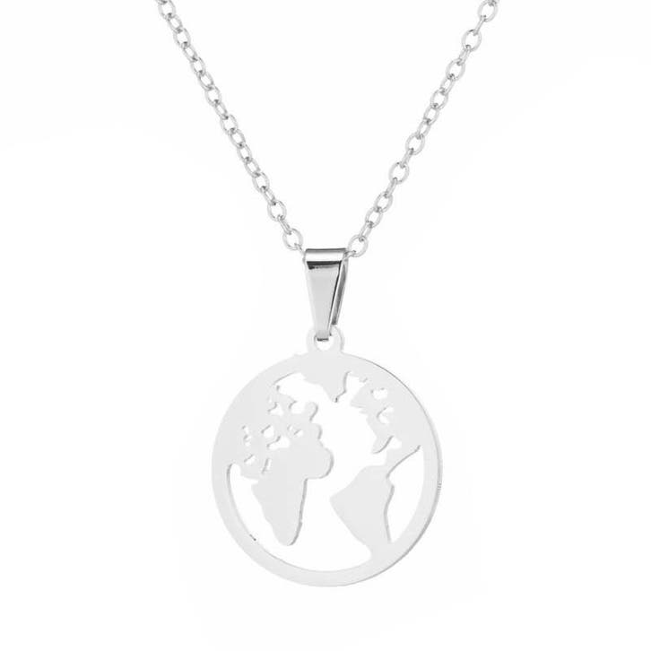 Fako Bijoux - Ketting - Stainless Steel - Wereldkaart -, Sieraden, Tassen en Uiterlijk, Kettingen, Verzenden