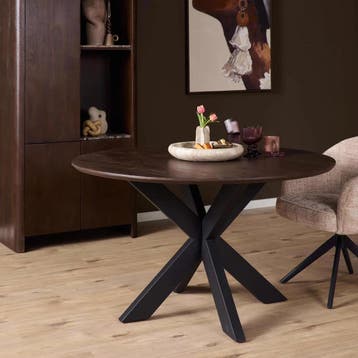 Ronde eettafel Madison Bruin Poot Zwart Mangohout 110 cm |, Ophalen of Verzenden, Nieuw