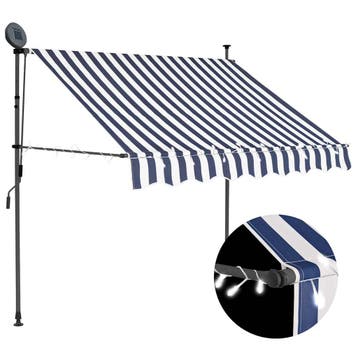 vidaXL Luifel handmatig uitschuifbaar met LED 150 cm blauw, Verzenden, Nieuw