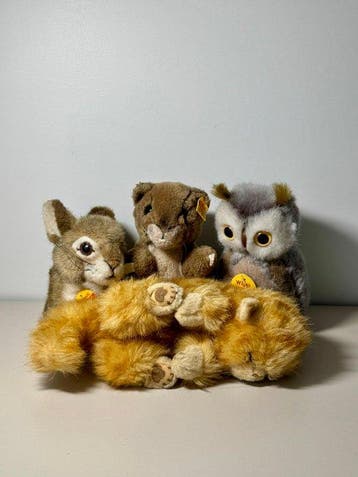 Steiff - Speelgoed Cat, Rabbit, Beaver, Owl - Lot of 4 x