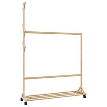 vidaXL Kledingrek met haken en wielen 100x35x157 cm bamboe, Verzenden, Nieuw