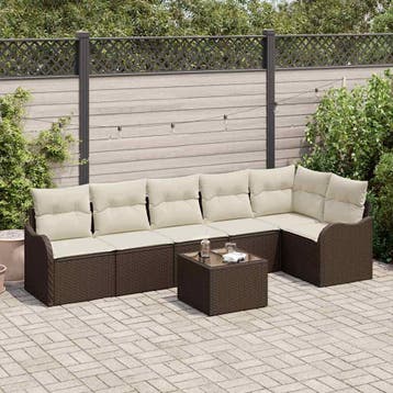 vidaXL Tuin Sofa Set Bruin poly rattan, Verzenden, Nieuw, Rotan, 6 zitplaatsen