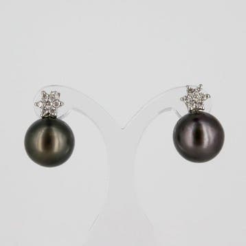 Oorbellen - 18 karaat Witgoud Diamant (Natuurlijk) - Parel, Nieuw