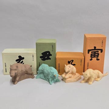 Set of 4 Japanese Zodiac (Eto) Sculptures: Boar, Ox, Rat,, Antiek en Kunst
