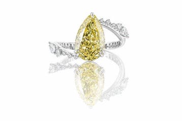 Ring - 14 karaat Witgoud - 4.59ct. tw. Geel Diamant (Fancy, Sieraden, Tassen en Uiterlijk, Nieuw