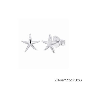 Zilveren zeester oorknopjes  zilver en gold plated, Verzenden, Nieuw, Zilver