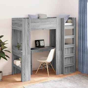 vidaXL Loft Bedframe met Bureau Grijs Sonoma 75 x 190 cm, Eenpersoons, Verzenden, Nieuw, Grijs