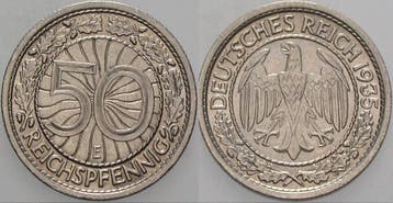 50 Reichspfennig 1935 E Kleinmunten Weimarer Republik Wei..., Verzenden