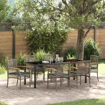 vidaXL Tuin eettafelset 7 st Grijs en zwart Rattan, Verzenden, Nieuw, Rotan, 7 zitplaatsen