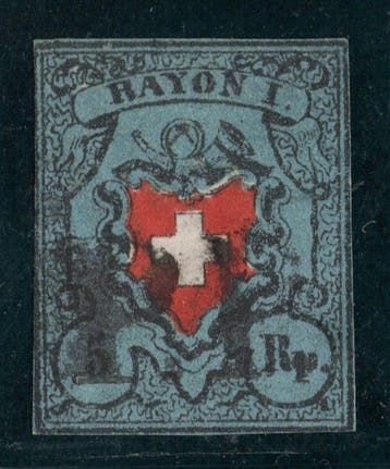 Zwitserland 1850 - 5 Rp, Wapen met Posthoorn - Michel 7 I,, Gestempeld