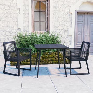 vidaXL 3-delige Tuinset PVC-rattan zwart, Tuin en Terras, 2 zitplaatsen, Kunststof, Verzenden, Nieuw