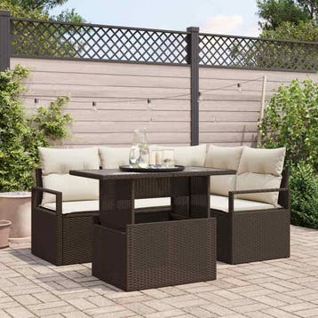 vidaXL Tuin Sofa Set 5 st Bruin Poly riet, Verzenden, Nieuw, Rotan, 5 zitplaatsen