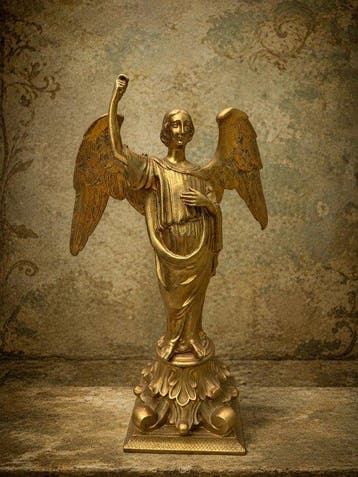 sculptuur, Bronzen engel met gespreide vleugels - 31 cm -