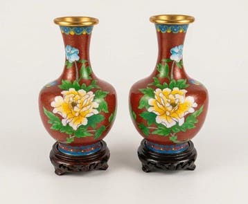 Vaas - cloisonné - China - Paar vazen (Zonder minimumprijs)