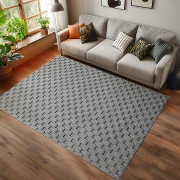 Modern Vloerkleed | Helix | Gevlochten | Zilver | 80x150 cm, Verzenden, Nieuw