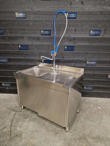 Spoeltafel | wastafel | schuifdeuren | RVS | 120cm | horeca, Nieuw in verpakking, RVS Meubilair