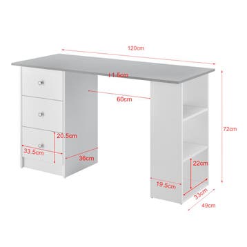 Bureau Lemberg met 3 lades 120x49x72 cm wit en lichtgrijs, Huis en Inrichting, Bureaus, Verzenden, Nieuw