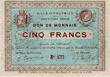 5 Francs France Komitat 59 – Fourmies – Muenzanleihe –, Postzegels en Munten, Munten | Nederland, Verzenden