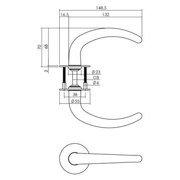 P+E Deurkruk Sabel op ronde rozet 8mm stift rvs geborsteld, Verzenden, Nieuw