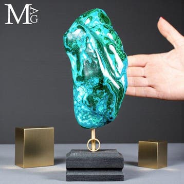 Chrysocolla en Malachiet - Uniek exemplaar - Kunstzinnige, Verzamelen, Mineralen en Fossielen