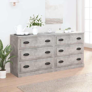 vidaXL Dressoirs 2 st bewerkt hout betongrijs, Verzenden, Nieuw, Overige houtsoorten, Minder dan 50 cm