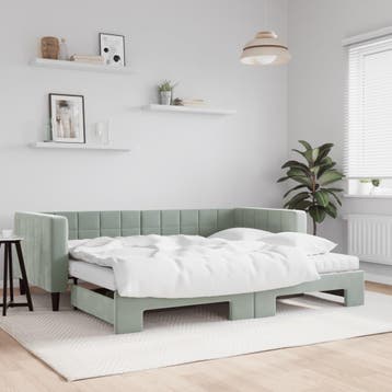 vidaXL Slaapbank onderschuifbed matrassen 90x200 cm fluweel, 90 cm, Eenpersoons, Verzenden, Nieuw