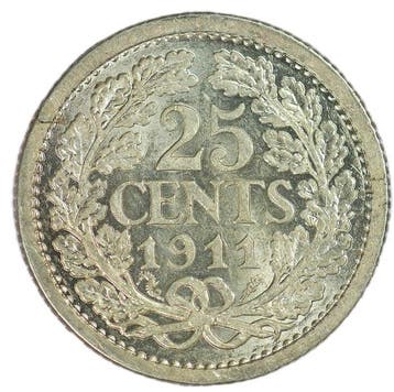 Nederland. Wilhelmina. 25 Cents 1911 - Quality (Zonder, Postzegels en Munten, Munten | Nederland