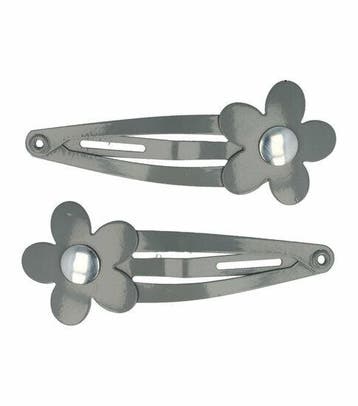 Haarspeld Klikklak 4cm - Bloem - Metaal - Grijs - Set van 2, Nieuw