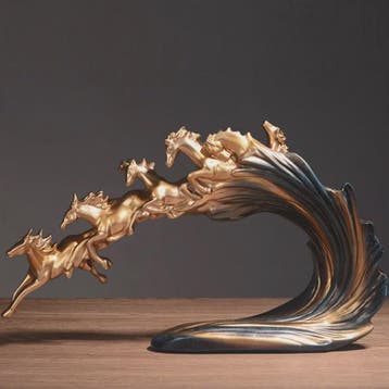 Luxe Gouden Paarden Sculptuur - Resin Kunst & Ambacht Decora, Verzenden, Nieuw in verpakking
