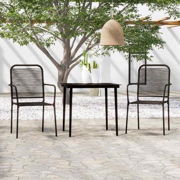 vidaXL 3-delige Tuinset zwart, 2 zitplaatsen, Verzenden, Nieuw, Rvs