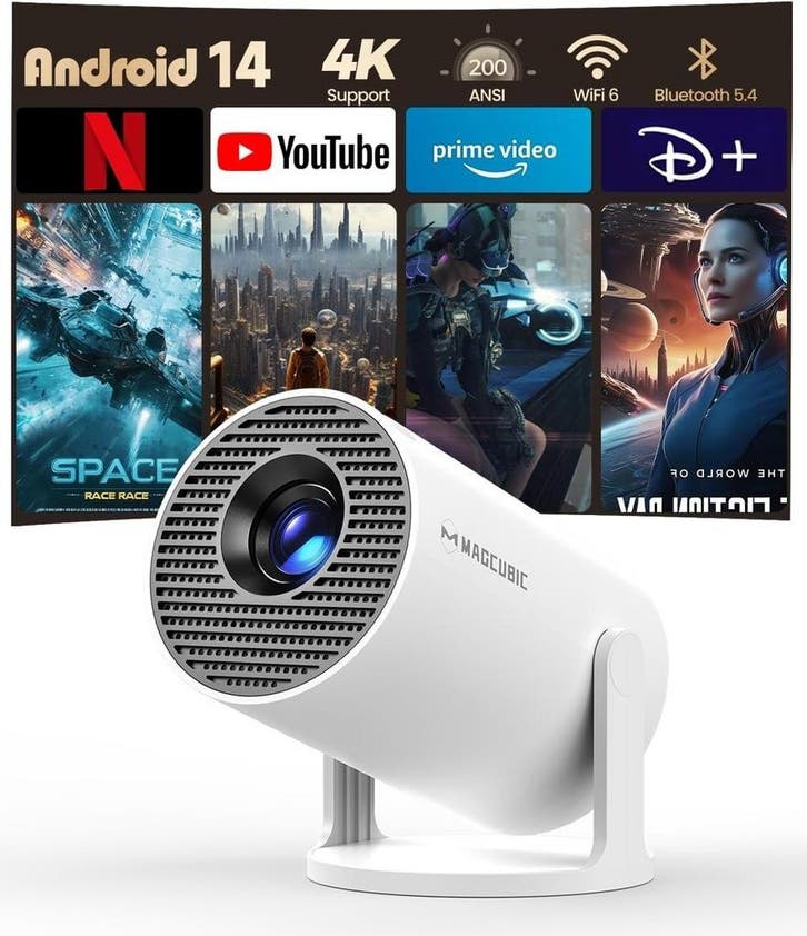Smart Projector Android | 200 ANSI Lumen | 42% Korting Nu, Audio, Tv en Foto, Beamers, Ultra HD (4K), Nieuw, LCD, Ophalen of Verzenden