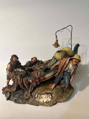 Mario Galesi - sculptuur, Pescatori con barca - 20 cm -, Antiek en Kunst