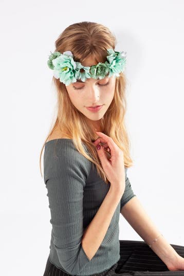 KIMU® Handgemaakte Bloemenkrans Haar Mintgroen Groene Bloeme, Ophalen of Verzenden, Nieuw, Carnaval, Accessoires