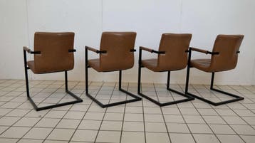 4 Bruin leren Moderne stoelen met zwart frame, Ophalen of Verzenden, Nieuw
