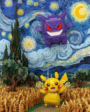 AT9 - Pikachu x Gengar - Bricks Starry Night - Canvas, Nieuw