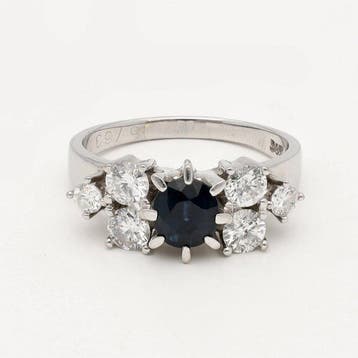 Ring - 14 karaat Witgoud Saffier - Diamant, Nieuw