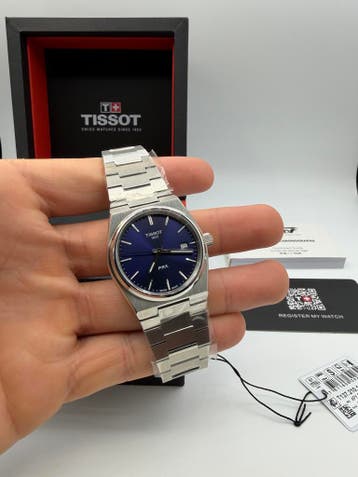 Tissot PRX 35MM Blue, Sieraden, Tassen en Uiterlijk, Overige merken, Staal, Staal, Verzenden