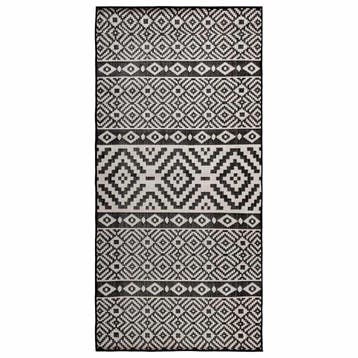 vidaXL Buitenkleed met patroon platgeweven 100x200 cm zwart, Verzenden, Nieuw, Zwart