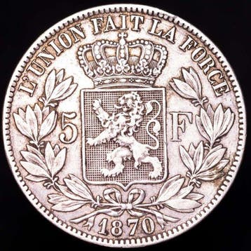België. Leopold II. 5 Francs 1870 (Zonder minimumprijs)