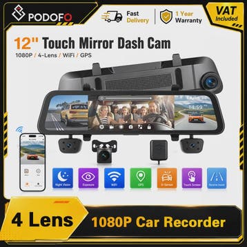 12-Inch Touchscreen Auto DVR Dashcam met 4x 1080P Camera's,, Verzenden, Nieuw