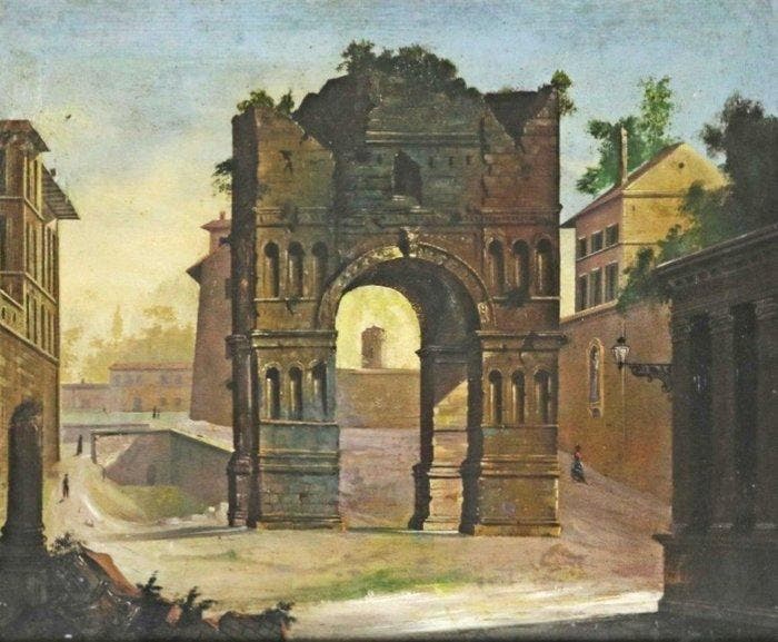 Italiaanse school (XIX) - Arco di Giano (Roma), Antiek en Kunst, Kunst | Schilderijen | Klassiek