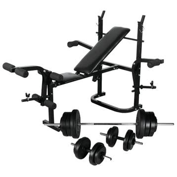 vidaXL Gewichtenbank met gewichtenrek en halterset 60,5 kg, Verzenden, Nieuw