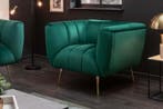 Retro fauteuil NOBLESSE 105cm smaragdgroen fluweel met, Huis en Inrichting, Fauteuils, Ophalen of Verzenden, Nieuw