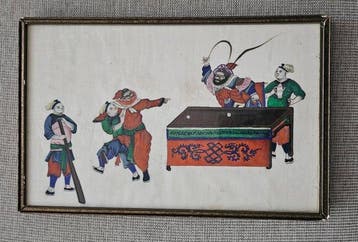Unieke Antieke Chinese Aquarel op Pitpapier – Ca. 1850 –