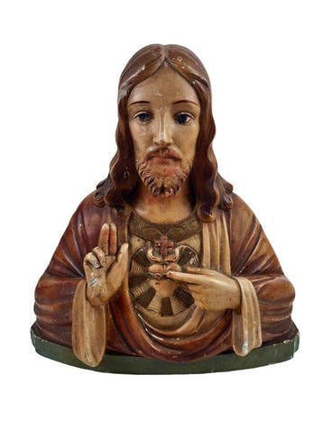 Beeld, Heilig Hart van Jezus - 34 cm - Gips, Antiek en Kunst