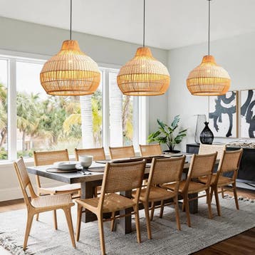 Parrot Uncle Rotan & folie hanglamp, 43 cm bamboe lampenkap,, Verzenden, Zo goed als nieuw