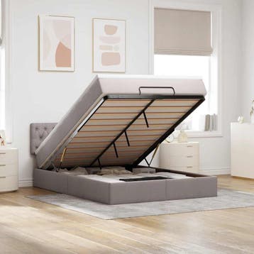 vidaXL Bed met matras 140x200 cm stof taupe, Huis en Inrichting, Verzenden, 140 cm, 200 cm, Stof