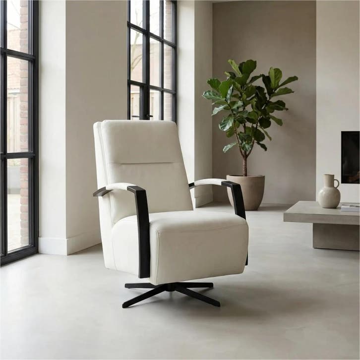 Leren draaifauteuil Award - Toledo Bianco (gebroken wit) -, Huis en Inrichting, Fauteuils, 50 tot 75 cm, 75 tot 100 cm, Nieuw